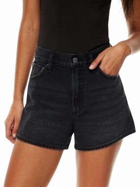 Aritzia Denim Forum The '90s A-Line Hi-Rise Thigh Jean Short Washed Black Sz 26